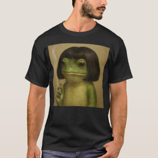 面白いカエル ボブカット 喫煙 ミーム Tシャツ