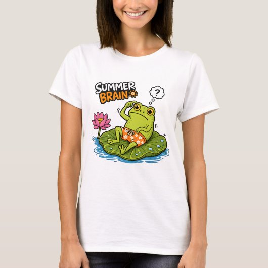 面白いカエル 夏の脳|おバカなカエル カートゥーン Tシャツ (正面)