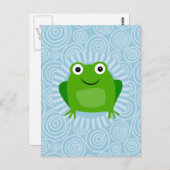面白いカエル - 青い背景のキュートなカエル ポストカード (正面/裏面)