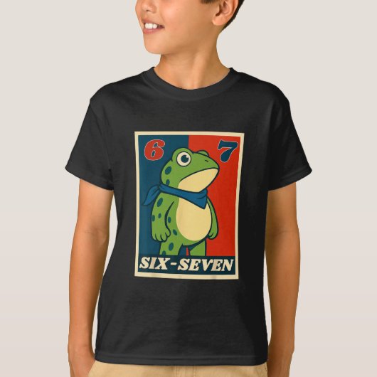 面白いカエル 6 7 ミーム Gen Alpha スラング ミーム Tシャツ (正面)
