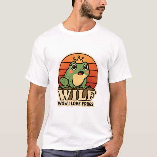 面白いカエルTシャツ – WILF Wow I Love Frogs レトロF Tシャツ (正面)