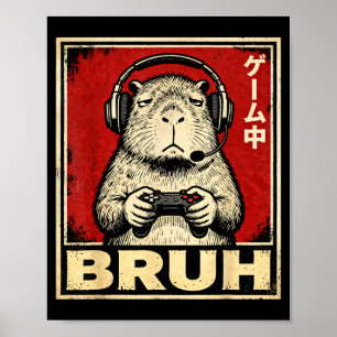 面白いカピバラゲーマーBruhグラフィックTシャツ男性少年Tシャツ ポスター