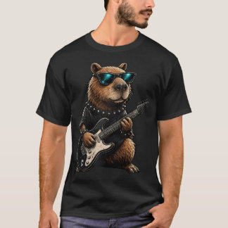 面白いカピバラ エレキギター ユーモア 男性 Tシャツ