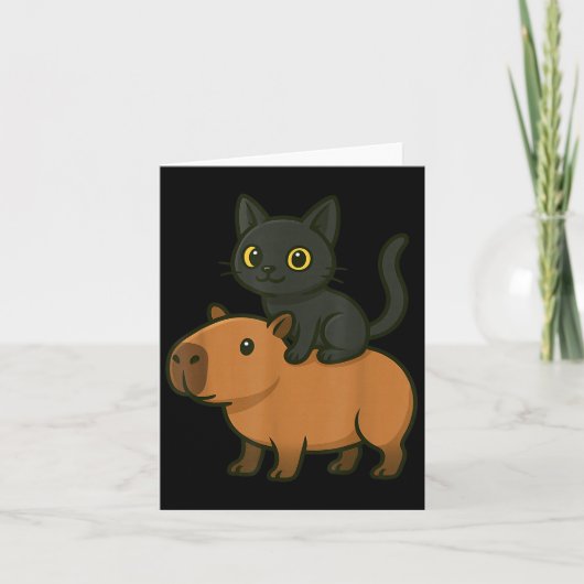 面白いカピバラ 黒猫 愛好家 母  父 子供 カード (正面)