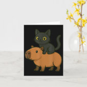 面白いカピバラ 黒猫 愛好家 母  父 子供 カード (黄色い花)