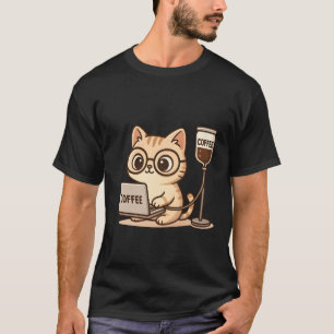 面白いカフェイン愛好家と可愛い猫のTシャツ Tシャツ
