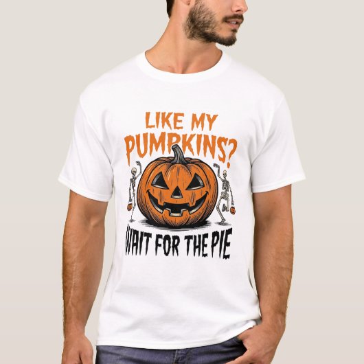 面白いカボチャスケルトンハロウィンパイシャツ_1 Tシャツ (正面)