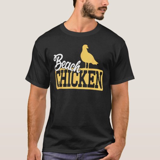 面白いカモメ ビーチ チキン Tシャツ (正面)