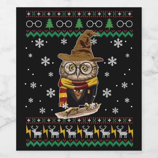 面白いカワイオウクルハリー魔法の醜いクリスマスプレゼント ワインラベル (シングルラベル)