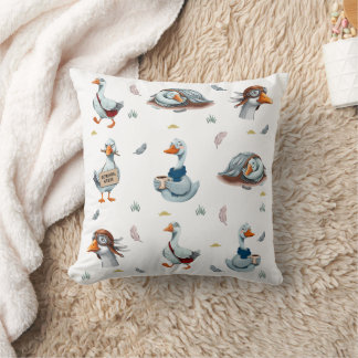 面白いガチョウの模様 - 気まぐれなガチョウのプリント クッション
