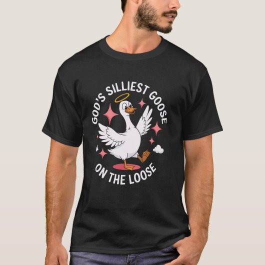 面白いガチョウ 神様の最も馬鹿げたガチョウが逃げた Tシャツ (正面)
