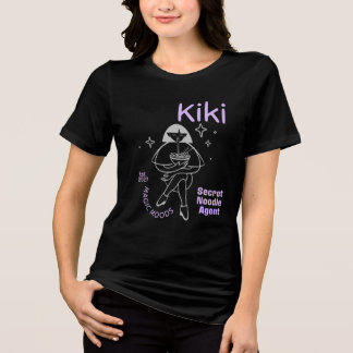 面白いキキちゃんヌードルTシャツ | かわいいアニメフードH トライブレンドTシャツ