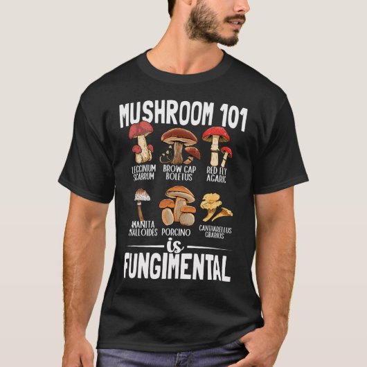 面白いキノコ101 菌類学者 ファンガイタル キノコ Tシャツ (正面)
