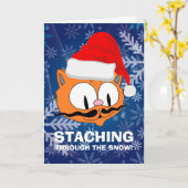 面白いキャラクターのヒゲ猫クリスマス カード (黄色い花)