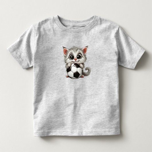 面白いキャラクターの猫がサッカーボールを抱えたデザイン トドラーTシャツ (正面)