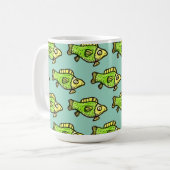 面白いキャラクターの緑の魚のイラスト コーヒーマグカップ (正面左)