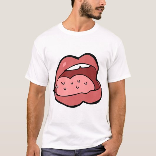 面白いキャラクターの開いた口と唇 Tシャツ (正面)