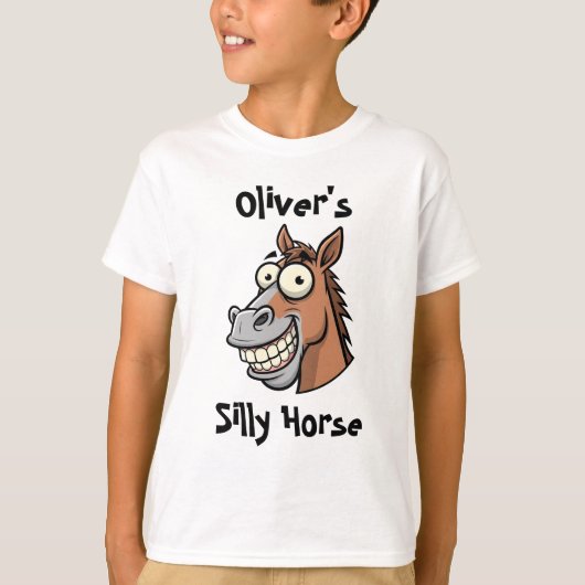 面白いキャラクターの馬の顔と大きな笑顔 Tシャツ (正面)