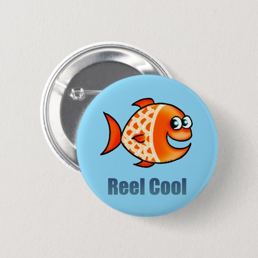 面白いキャラクターの魚の海洋ダジャレ 缶バッジ (正面&裏面)