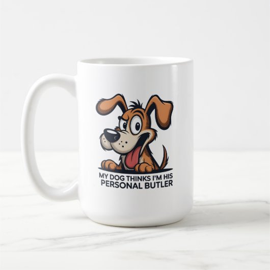 面白いキャラクターデザインの犬執事の名言 コーヒーマグカップ (左)
