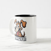 面白いキャラクターデザインの犬執事の引用 ツートーンマグカップ (正面左)