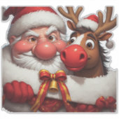 🎅 面白いキャラクター サンタとトナカイの楽しみ 🎄 シール (正面)