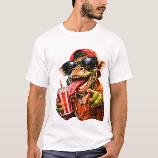 面白いキリンのドリンクモードTシャツ Tシャツ (正面)