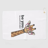 面白いキリンのビンテージ風彫刻Tシャツデザイン ゴルフタオル (横)