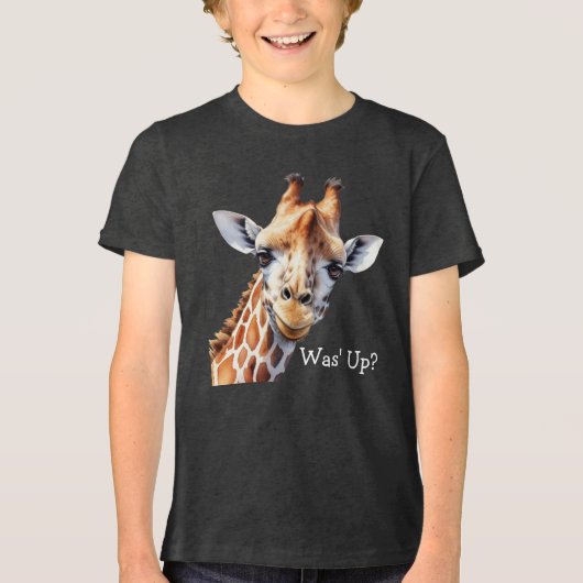 面白いキリンの愛好家のためのTシャツ、「Was' Up?」 トライブレンドＴシャツ (正面)