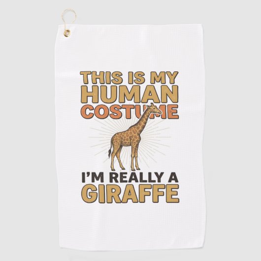 面白いキリン人間コスチューム ビンテージ風刺繍Tシャツ ゴルフタオル (正面)