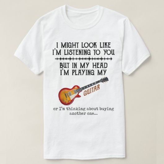 面白いギタリストのユーモアデザイン Tシャツ (デザイン正面)