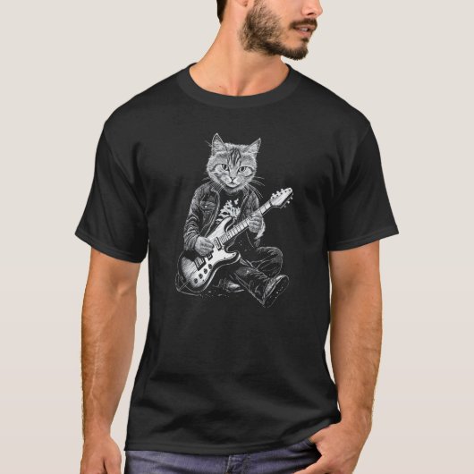 面白いギター猫 1 Tシャツ (正面)