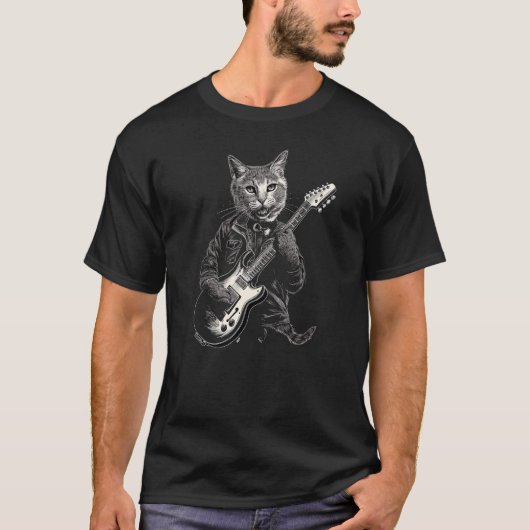 面白いギター猫 Tシャツ (正面)