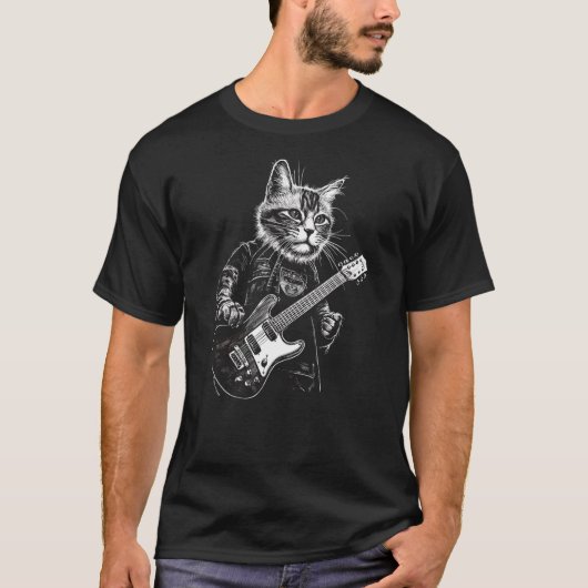 面白いギター猫 Tシャツ (正面)