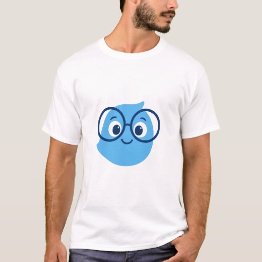面白いギークなスマイリーフェイスTシャツ メンズ – かわいいブルー Tシャツ (正面)