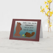 面白いクマの誕生日 カード (黄色い花)