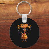 面白いクモの巣にいるニワトリ F-caw-f  キーホルダー (正面)
