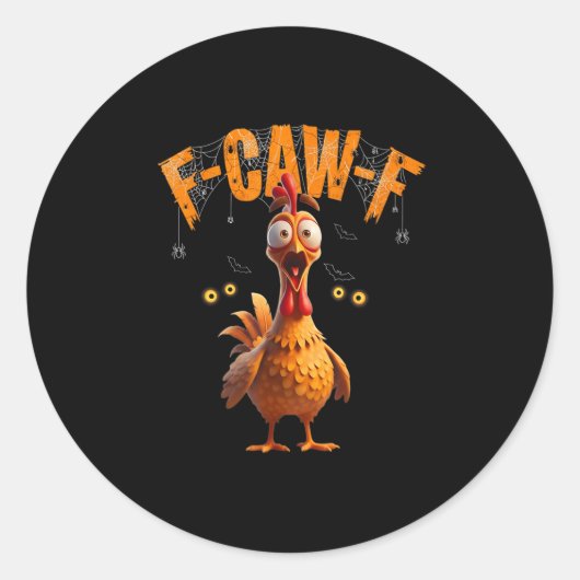 面白いクモの巣のニワトリ F-caw-f  ラウンドシール (正面)