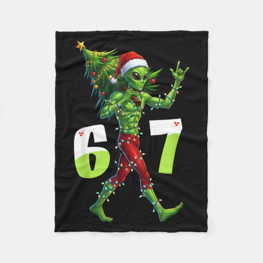 面白いクリスマスのエイリアンシックスセブンメーム 67 サンタ帽子 フリースブランケット (正面)