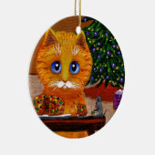 面白いクリスマスのオレンジ色の猫のアート Creationarts セラミックオーナメント (右)