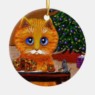 面白いクリスマスのオレンジ色の猫のアート Creationarts セラミックオーナメント