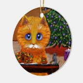 面白いクリスマスのオレンジ色の猫のアート Creationarts セラミックオーナメント (左)