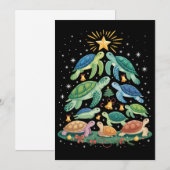 面白いクリスマスのカメのプレゼント カメのクリスマスツリー 招待状 (正面/裏面)