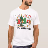 面白いクリスマスのガチョウ家族ギフトのホリデーデザイン Tシャツ (正面)