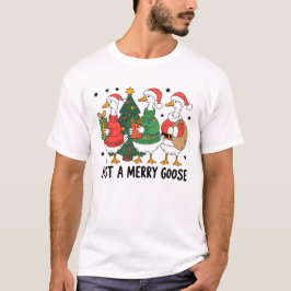 面白いクリスマスのガチョウ家族ギフトのホリデーデザイン Tシャツ