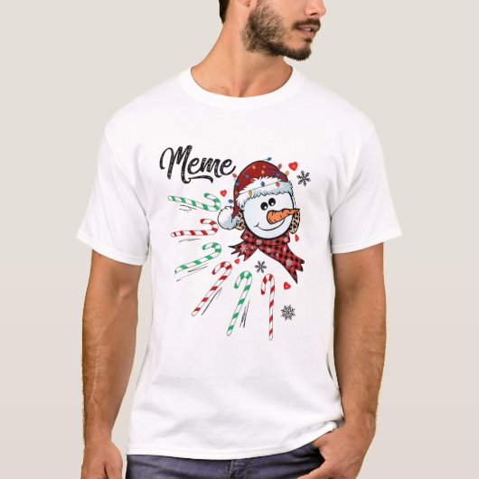 面白いクリスマスのキャンディケインの雪だるまのXmas Tシャツ (正面)