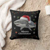 面白いクリスマスのサメサンタ帽子リアルホリデー クッション (ブランケット)