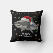 面白いクリスマスのサメサンタ帽子リアルホリデー クッション (裏面)
