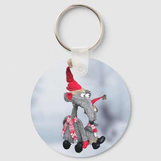 面白いクリスマスのネズミ キーホルダー (正面)