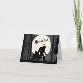 面白いクリスマスのビッグフットとサンタの森 カード